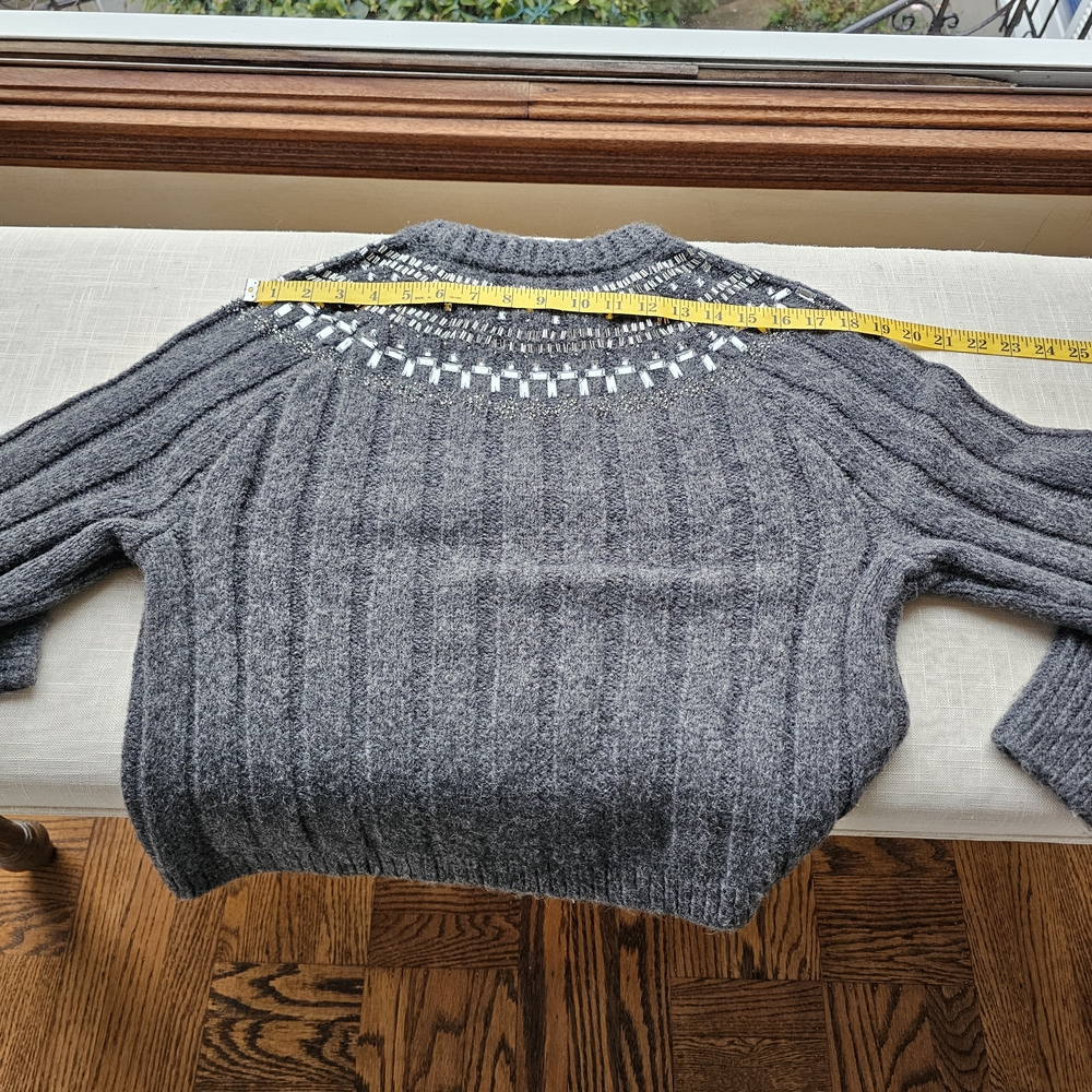 New! J. Crew Sz XS Gray Crystal Stone Fair Isle Wool Sweater NWT - Picture 10 of 13